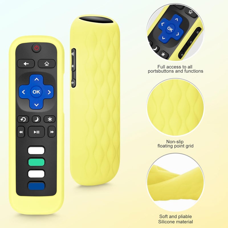 ENJOYLink for Roku Remote Cover,Compatible with All Roku TV Remote Glow in The Dark Silicone Protective Case Yellow and Purple 2-Pack - Image 2